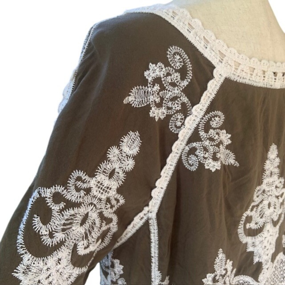 Democracy Embroidered Lace Boho Tunic Top L Romantic Festival Coastal Cowgirl - Picture 2 of 9